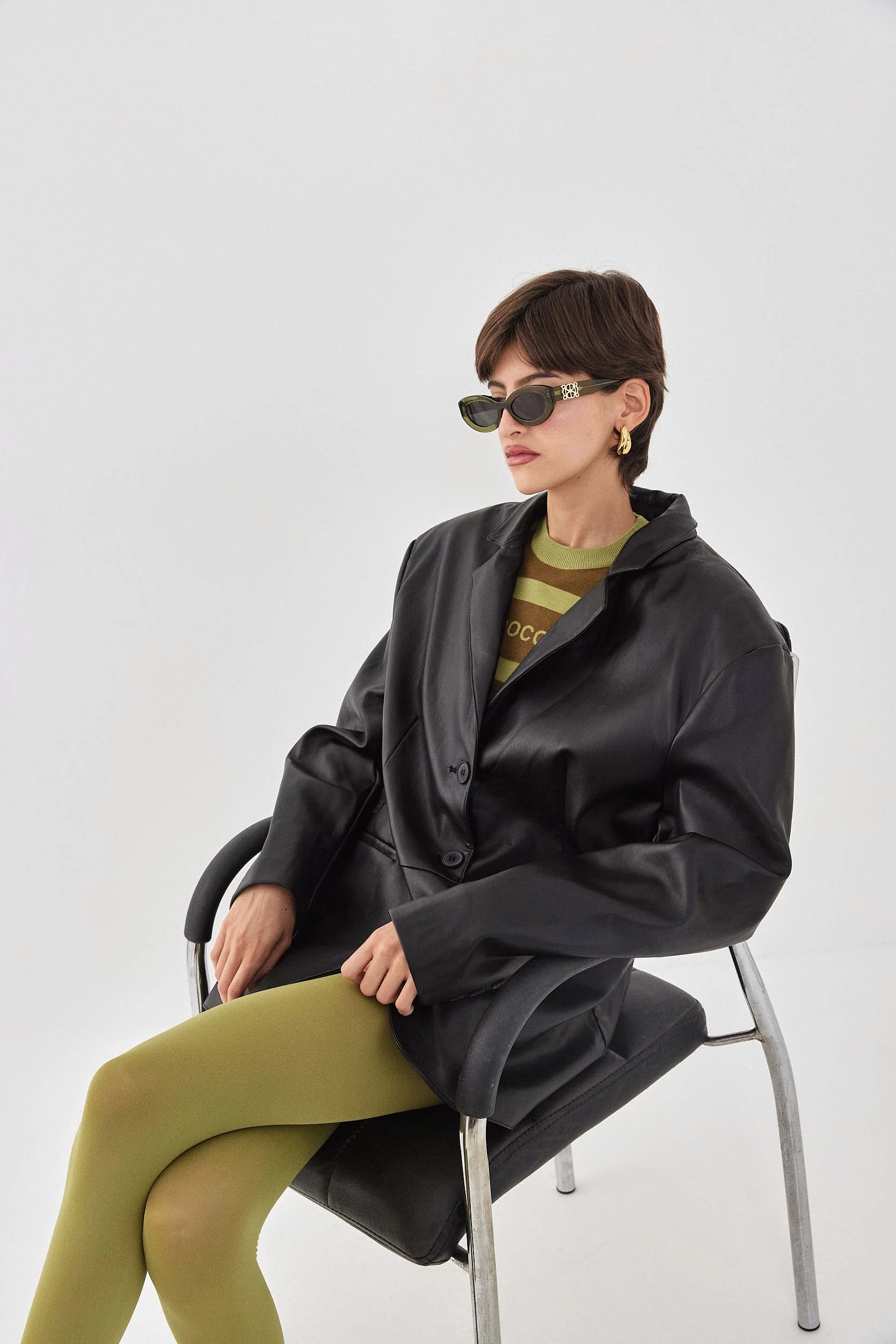 Vegan Leather Tailored Blazer - Image 4
