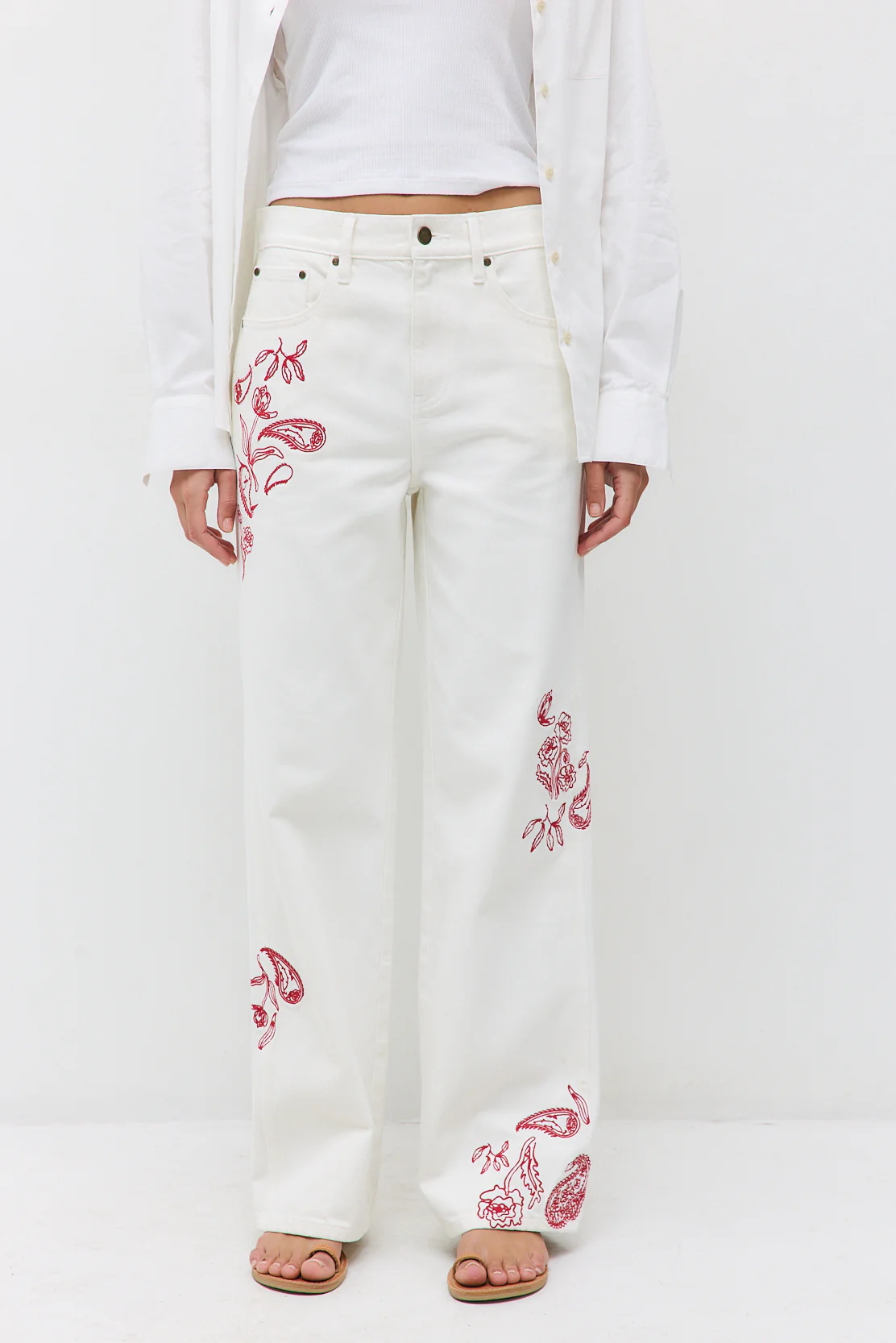 Floral Embroidered Wide Leg Pants - Image 2