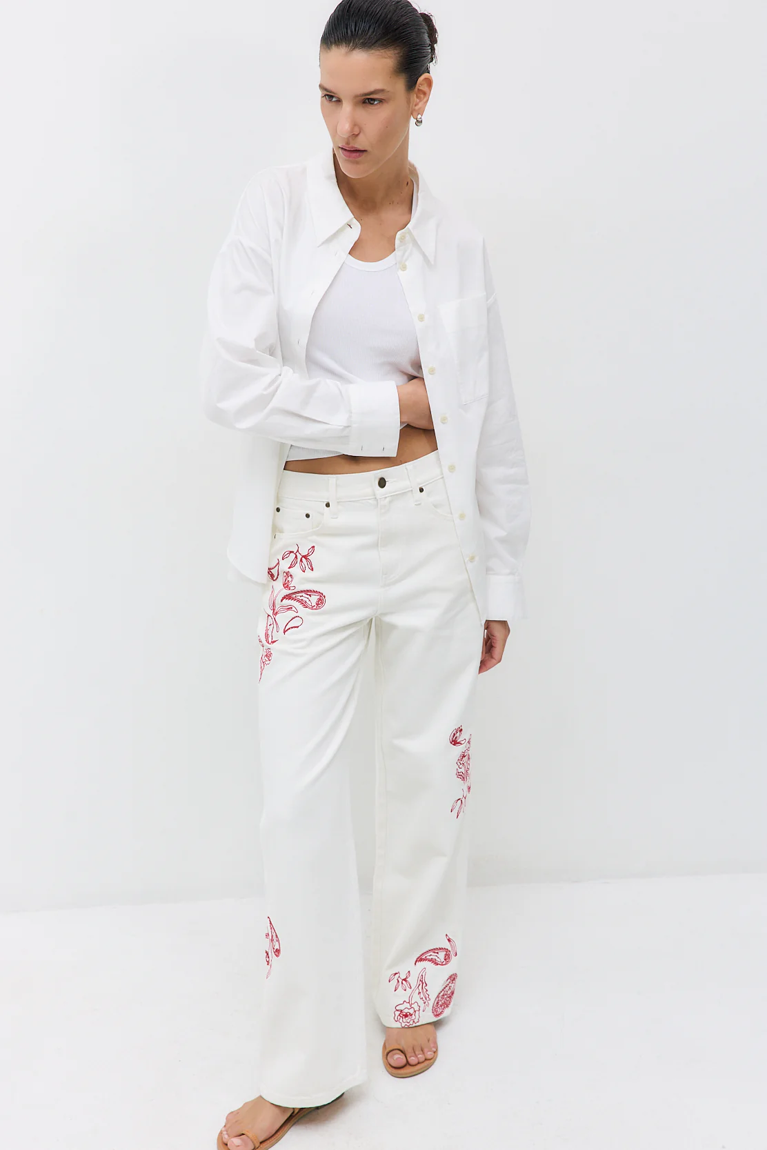 Floral Embroidered Wide Leg Pants - Image 3