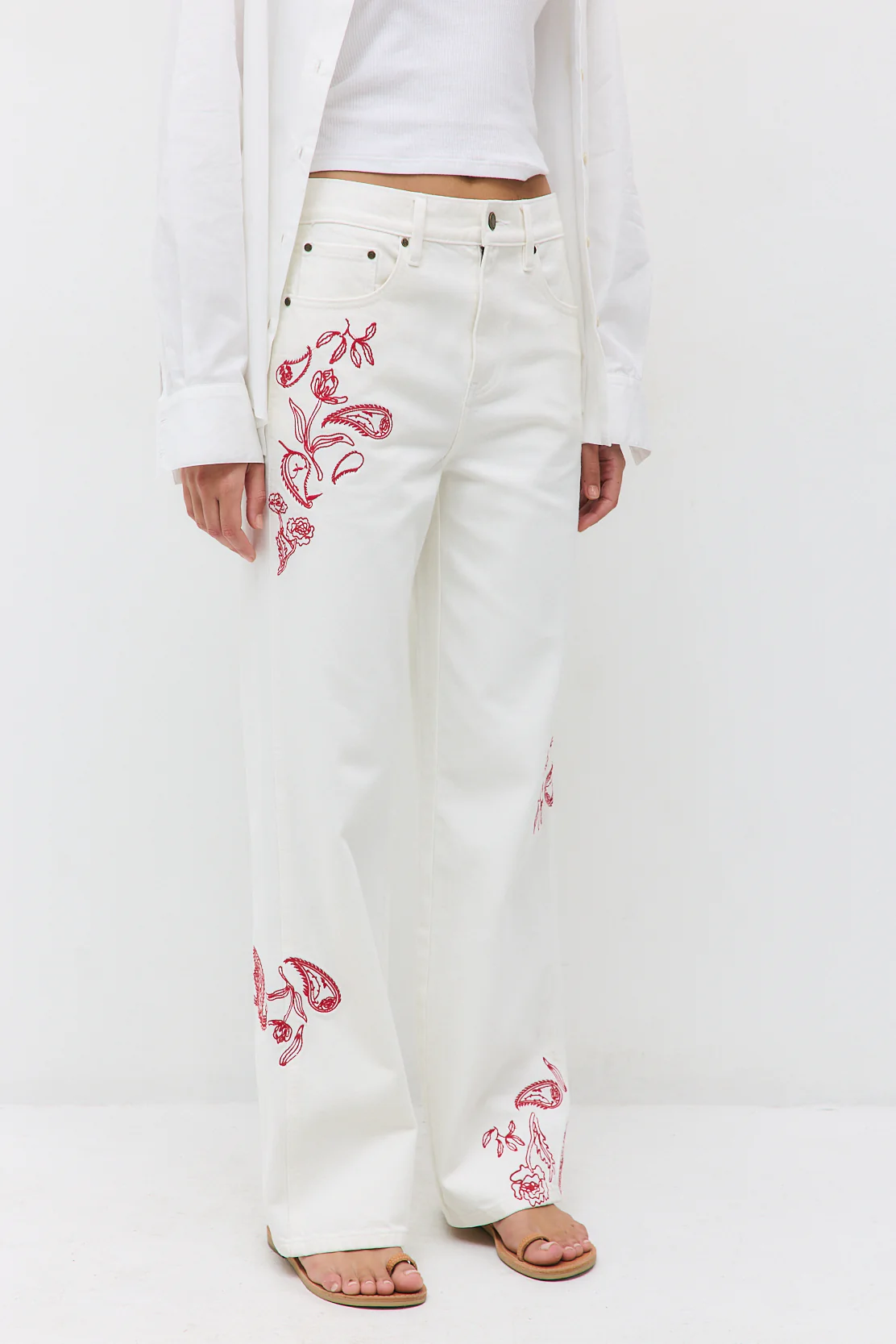 Floral Embroidered Wide Leg Pants - Image 5