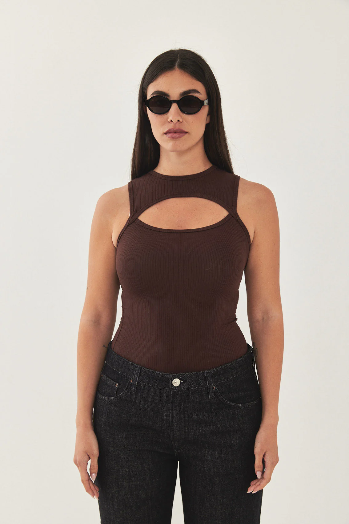 Frontal Cut Out Ribbed Tank Top