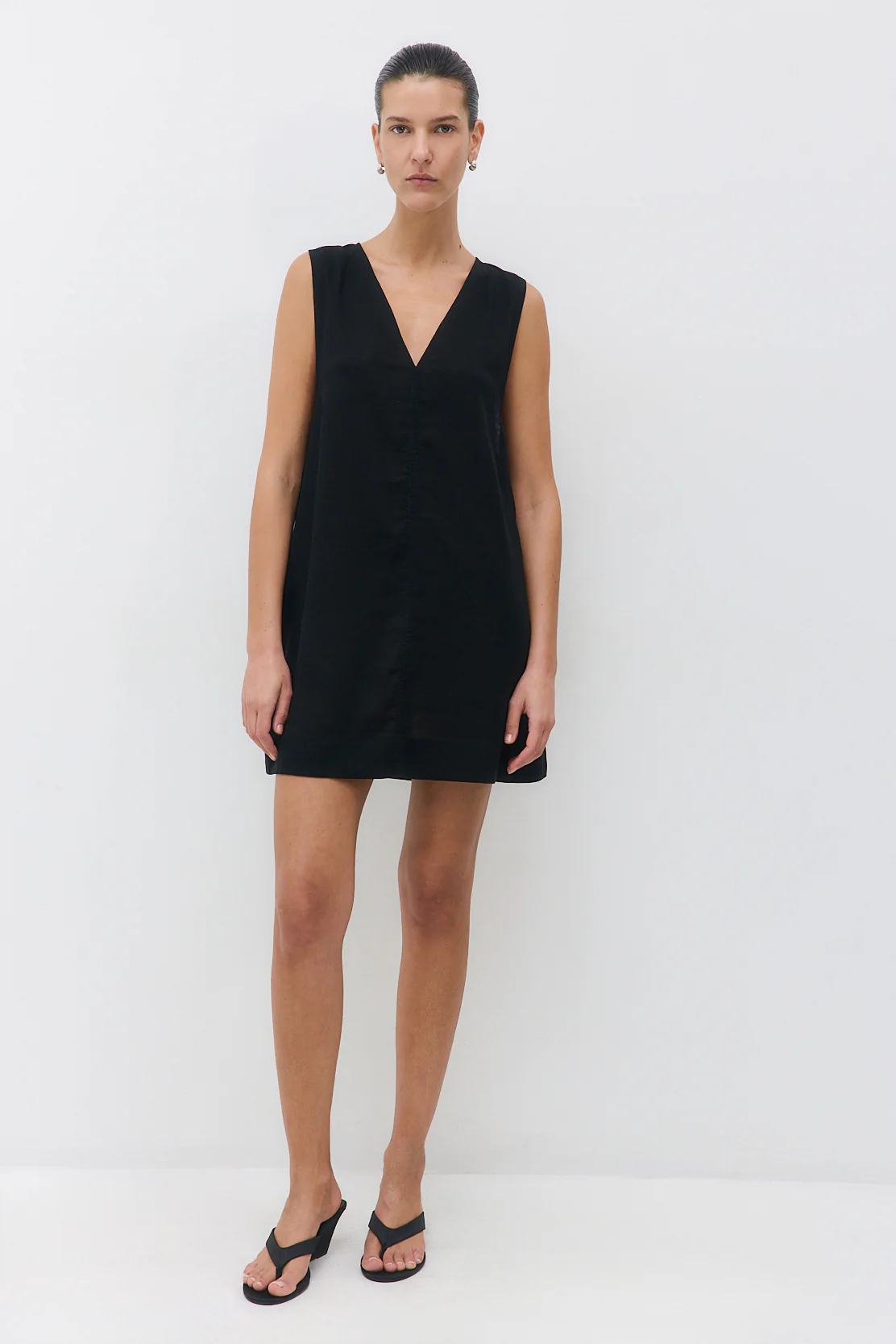 Linen V Neck Mini Dress