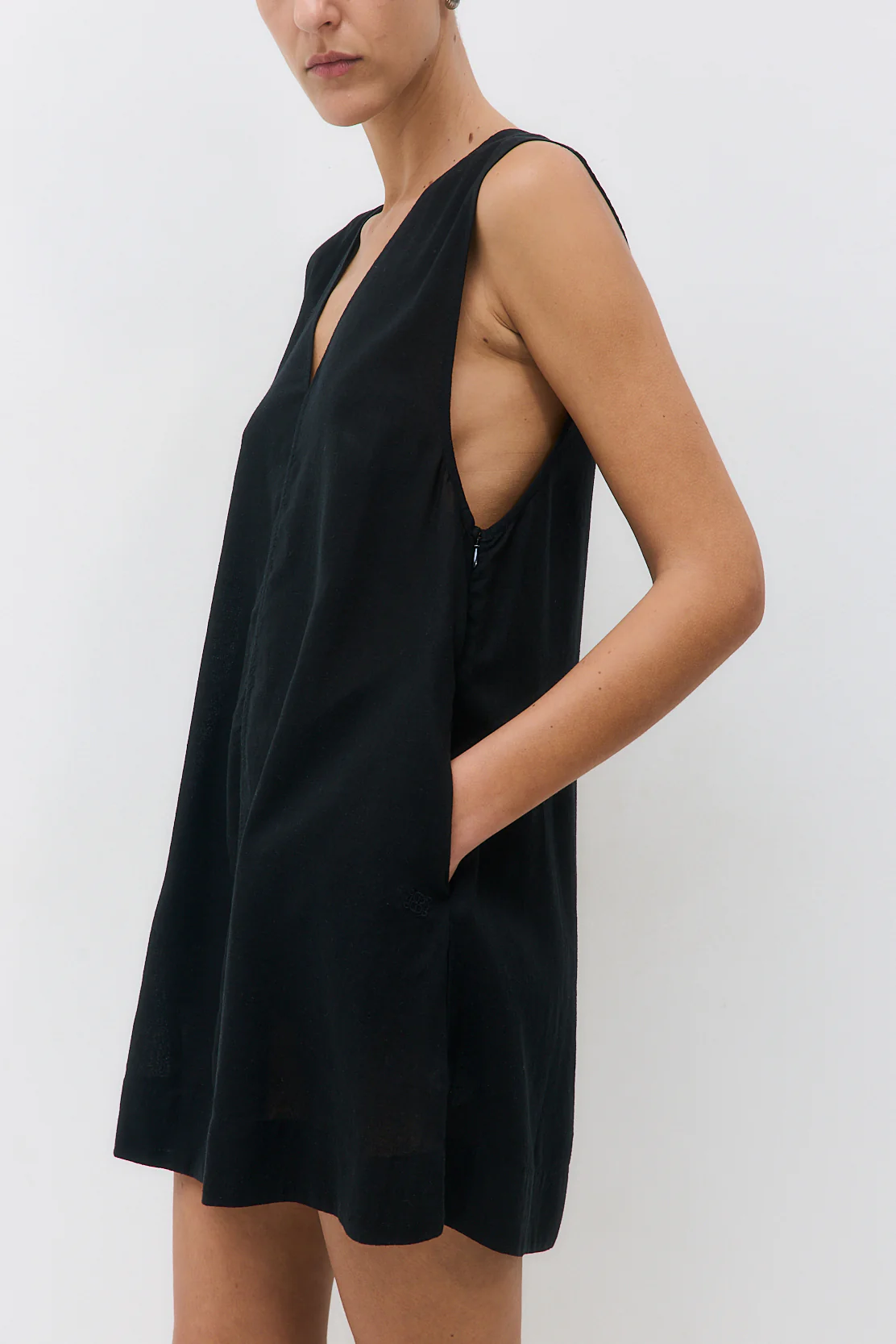 Linen V Neck Mini Dress - Image 6