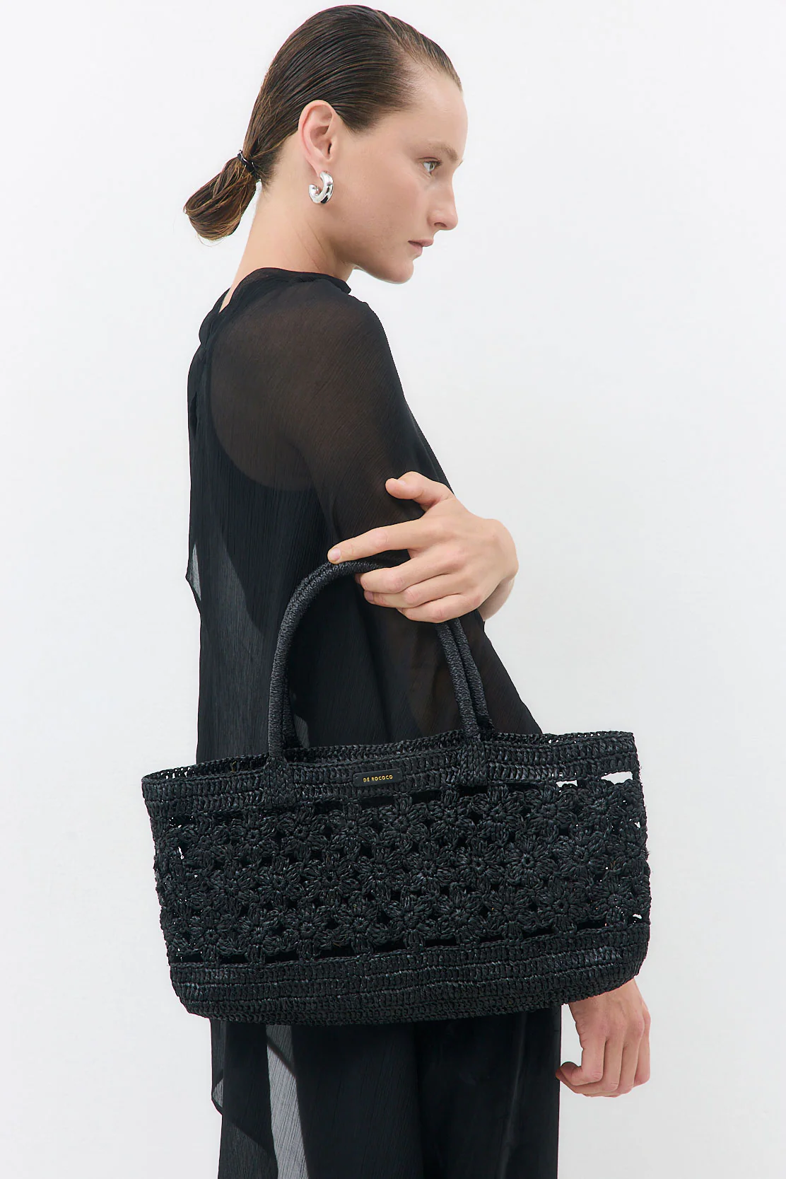 Raffia Crochet Floral Bag - Image 3