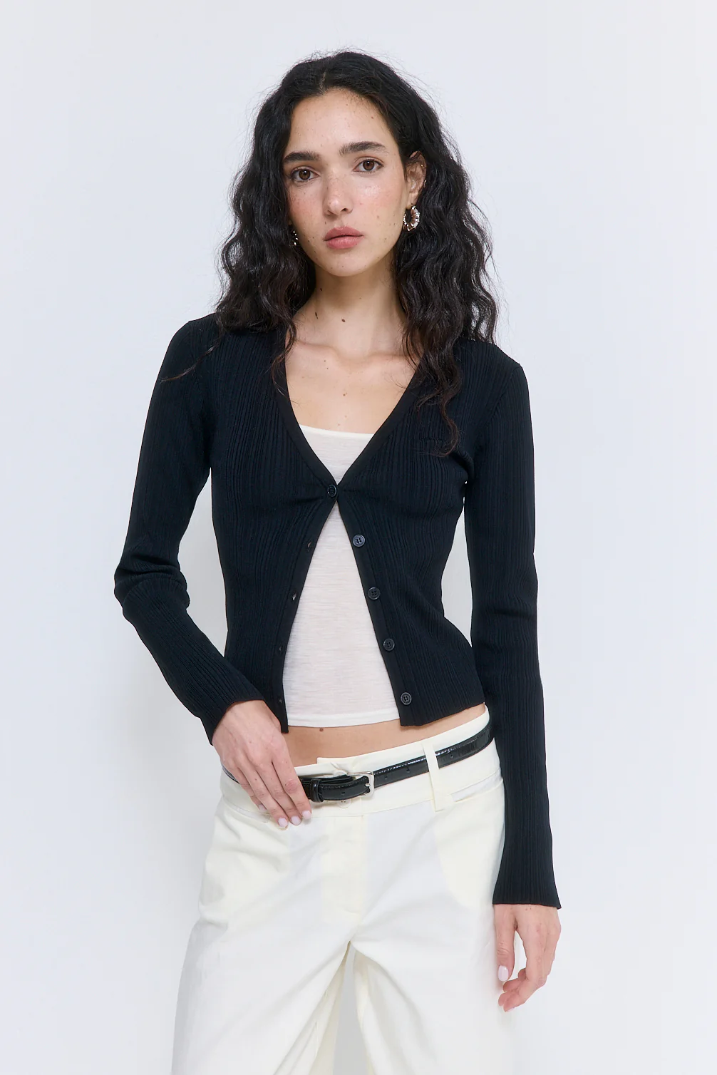 Ribbed V Neck Cardigan