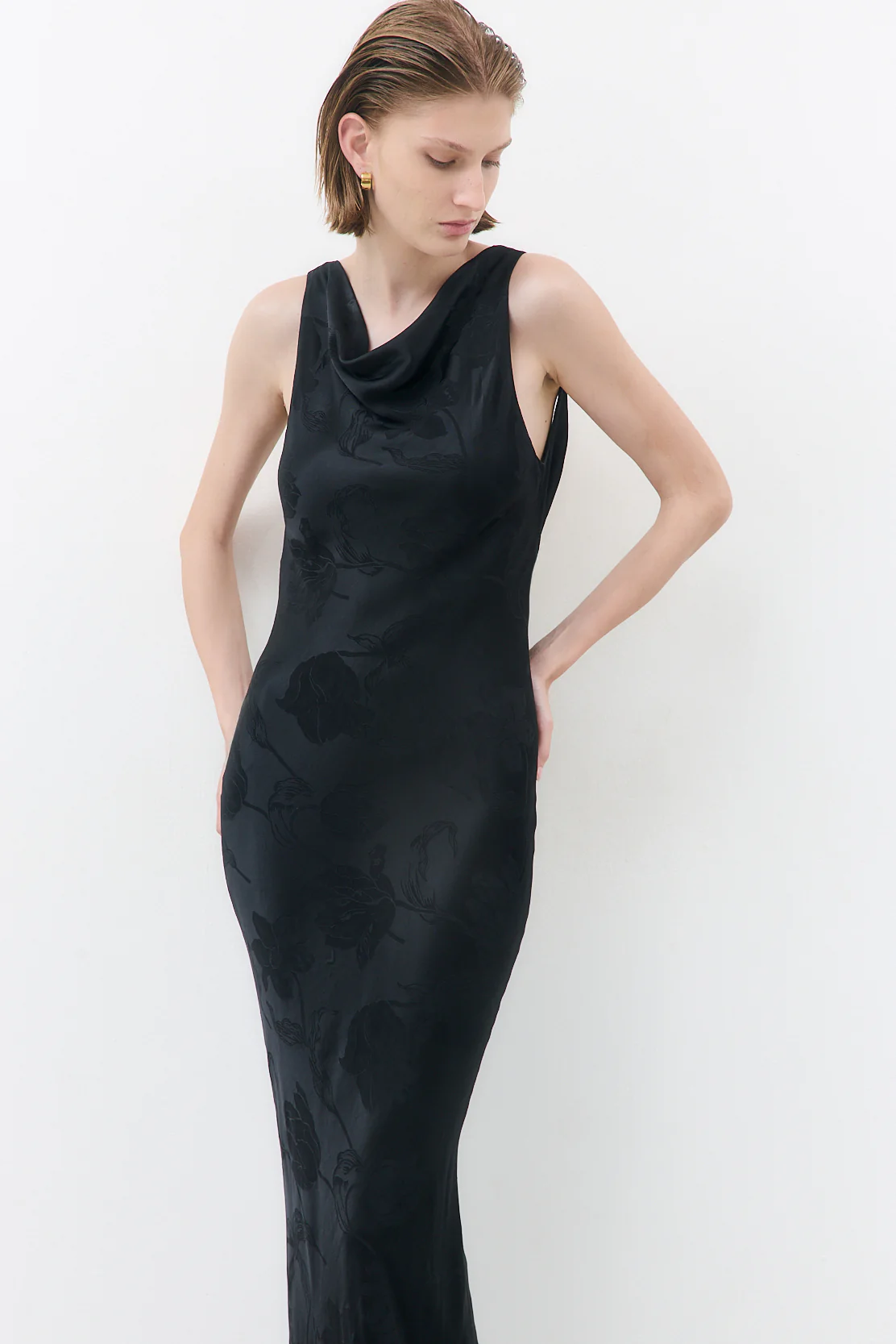 Satin Draped Back Maxi Dress - Image 2
