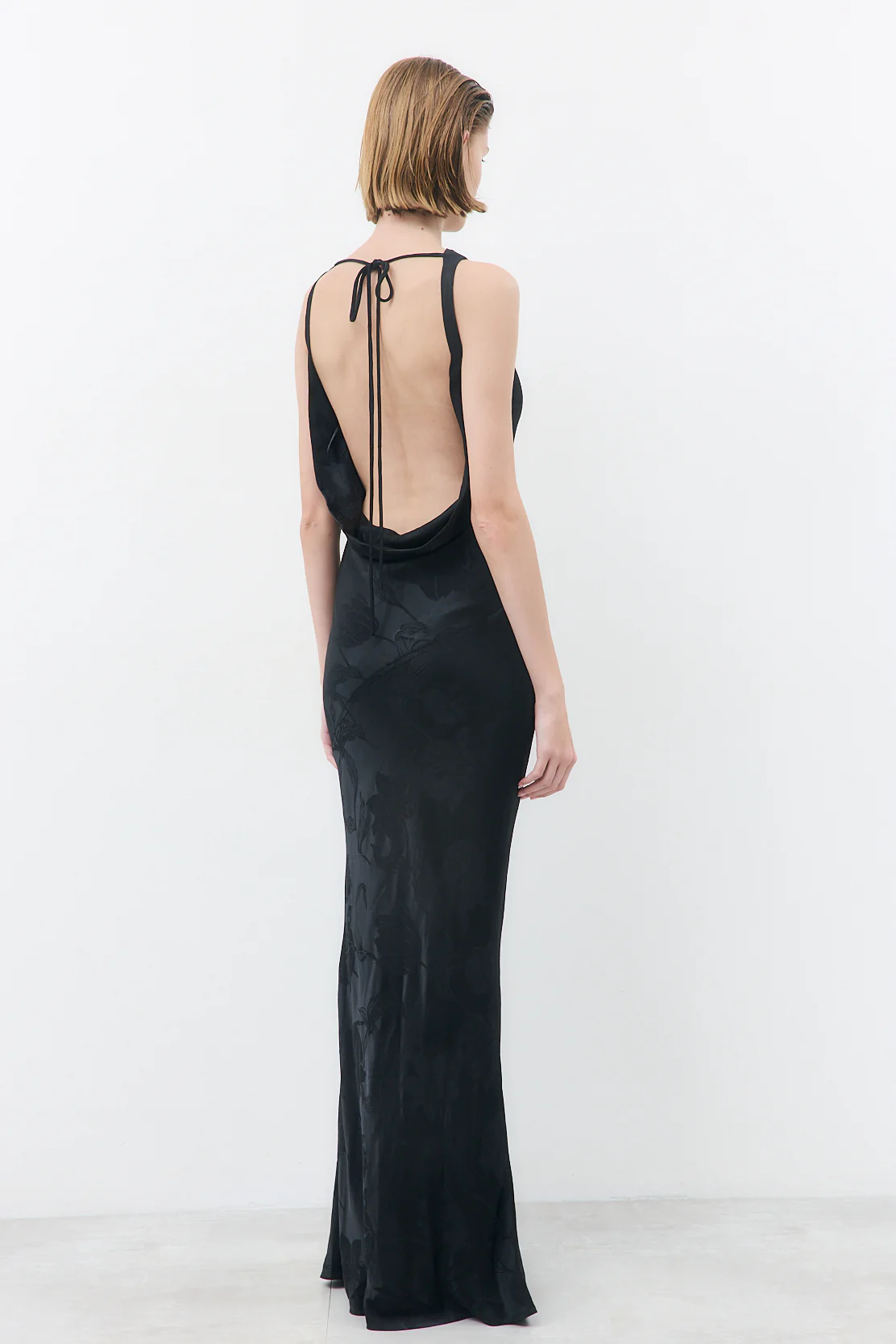 Satin Draped Back Maxi Dress - Image 5