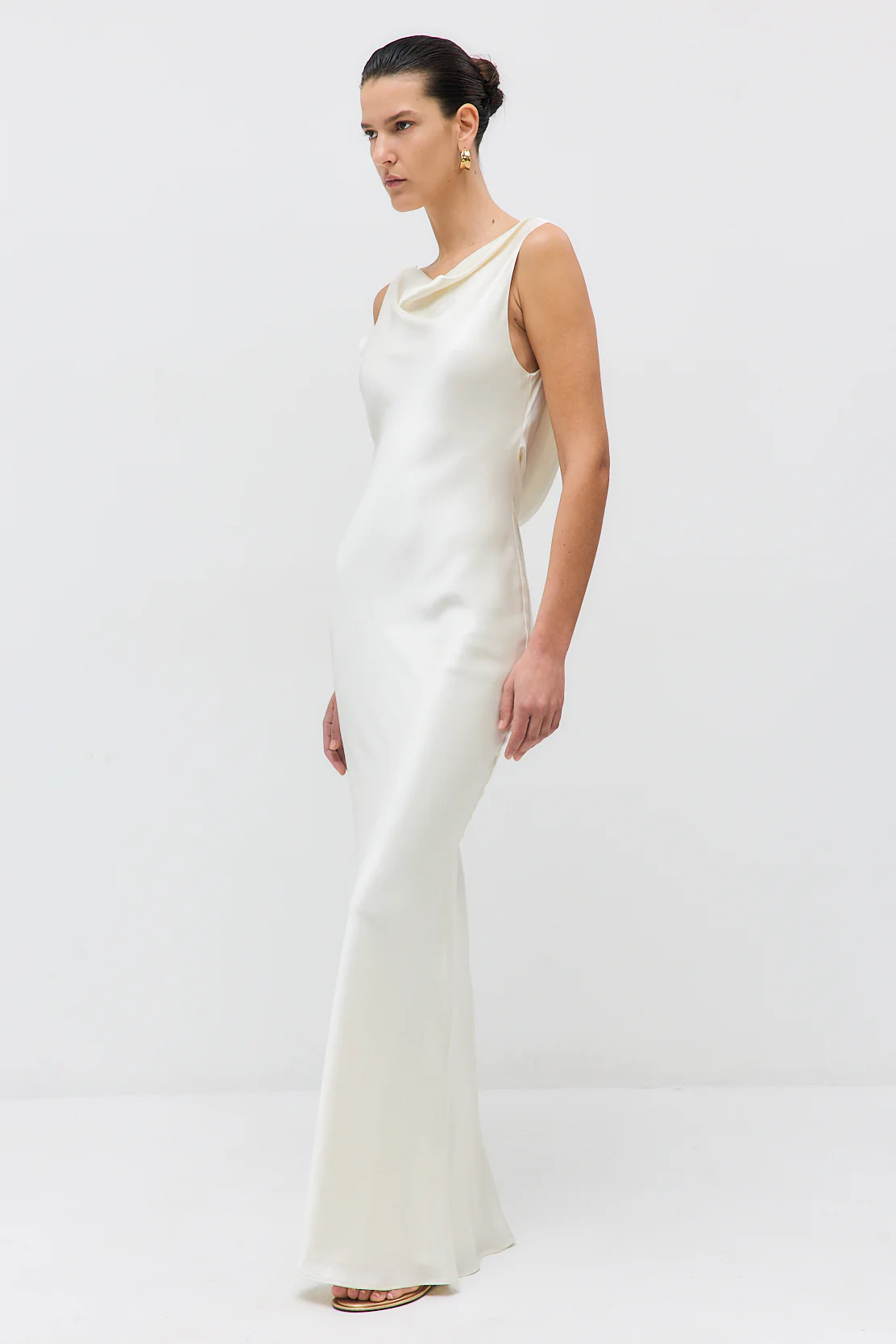 Satin Draped Back Maxi Dress - Image 4