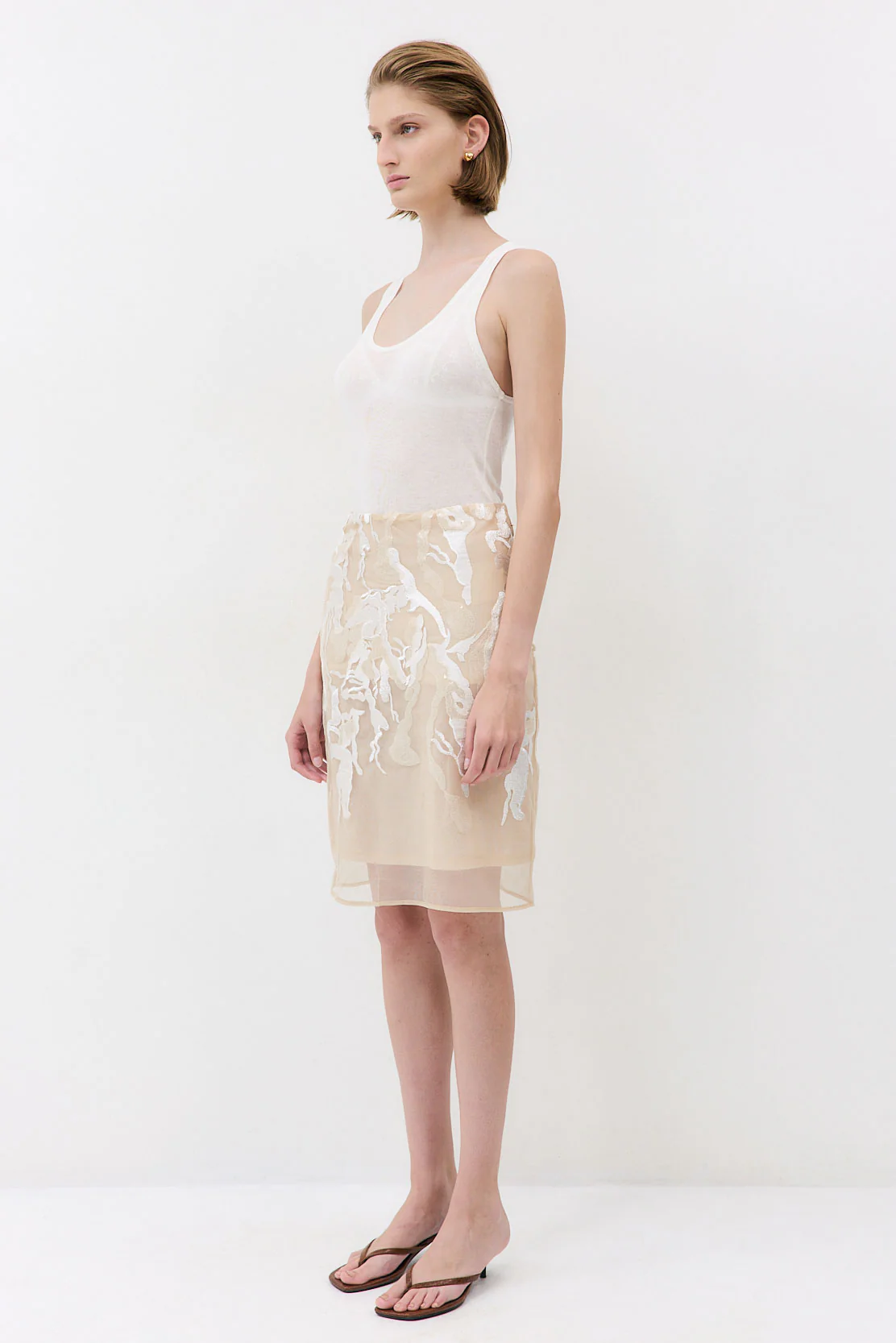 Semi Sheer Embroidered Midi Skirt - Image 4