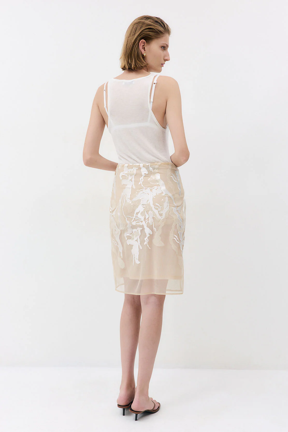Semi Sheer Embroidered Midi Skirt - Image 5