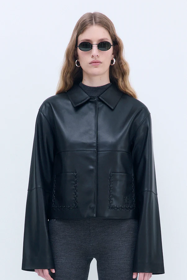 Stitch Detail Vegan Leather Jacket
