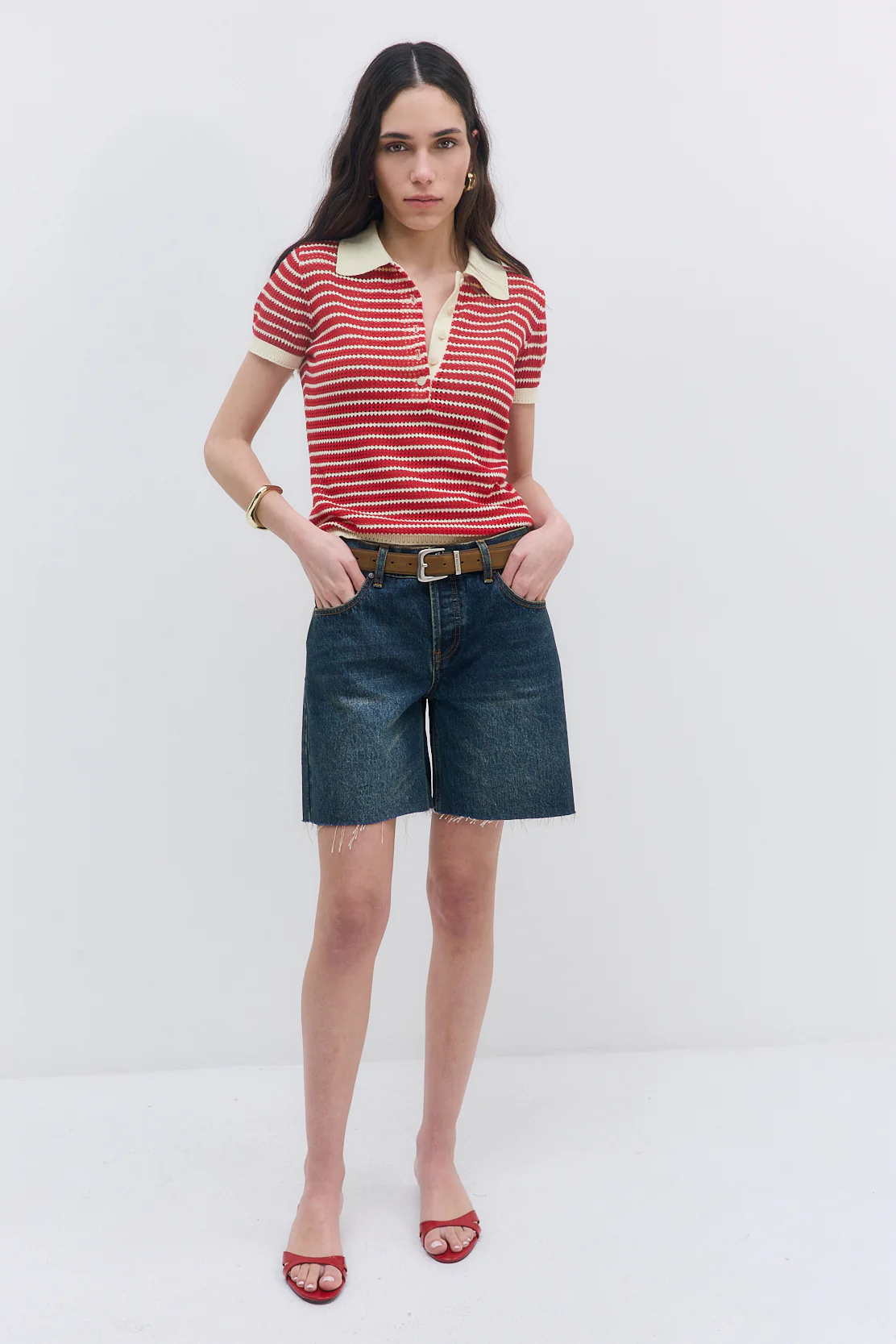 Striped Crochet Polo